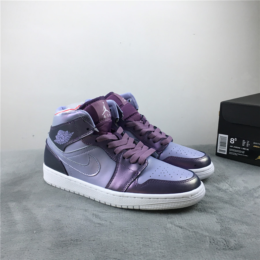 Women Air Jordan 1 Mid GS Style Code Purple Grey Shoes